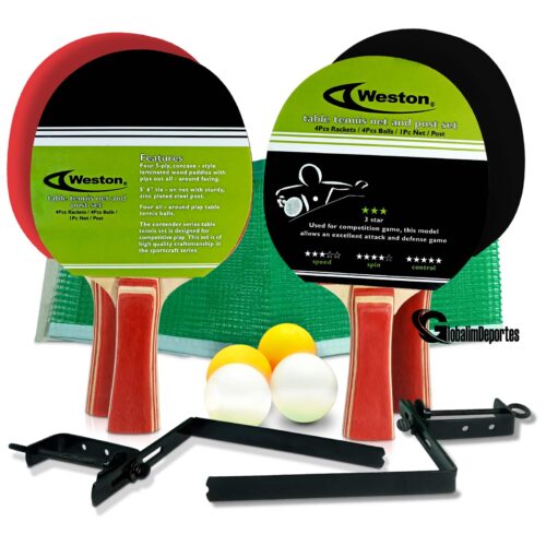 Weston Table Tennis net and post Set - 4 Rackets 4 balls