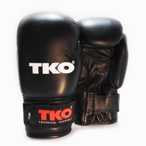 TKO Boxing Gloves Leather Pro Training Kick Sparring Punching Glove Black