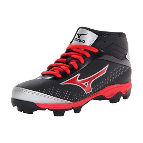Mizuno 9 Spike Franchise 7 Youth Mid Molded Baseball Cleats Black Red