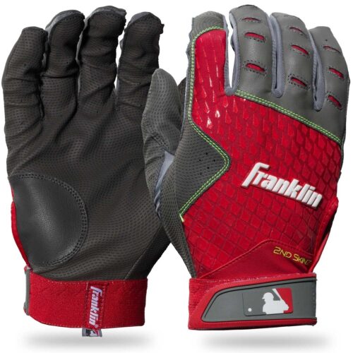 Franklin Sports 2nd-Skinz Batting Gloves Gray Red Youth