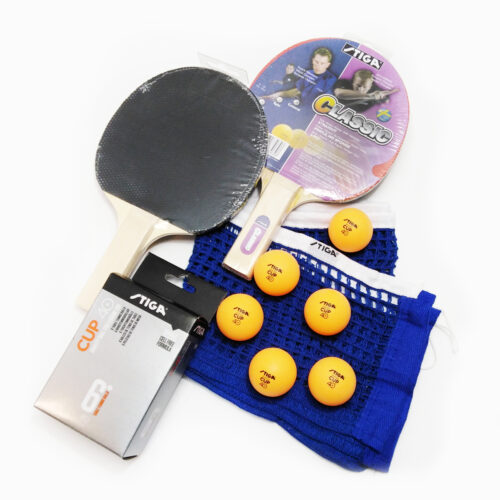 Stiga 2 Classic Table Tennis Paddle 1 Premium Extra Net and 6 Stiga Cup Balls Kit