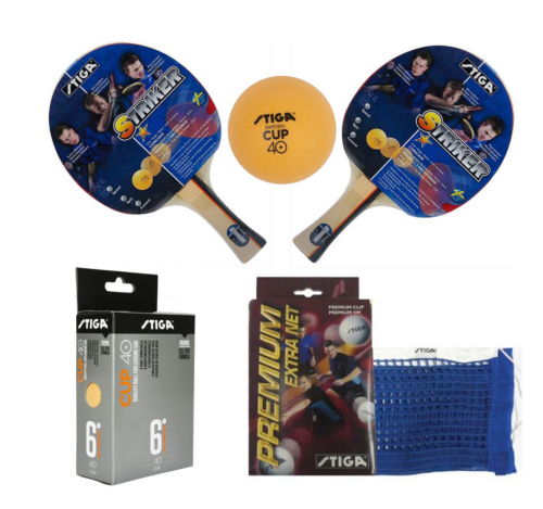 Stiga 2 Striker Rackets 1 Premium Net and 6 Stiga Cup Balls Kit