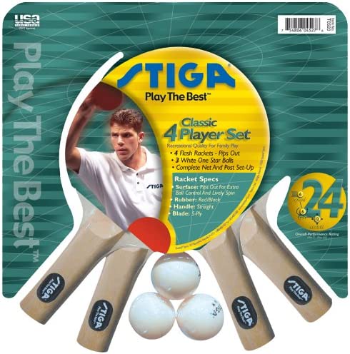 Stiga Classic 4 Player Racket, Net and Posts, 3 balls Table Tennis Set