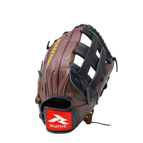 Runic Genuine Leather Slowpitch Softball Glove 13 inches, Black/brown RHT