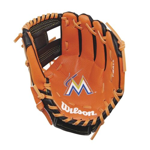 Wilson A200 Miami Marlins Youth Tee Ball Baseball Glove 10 Inches RHT, With Details