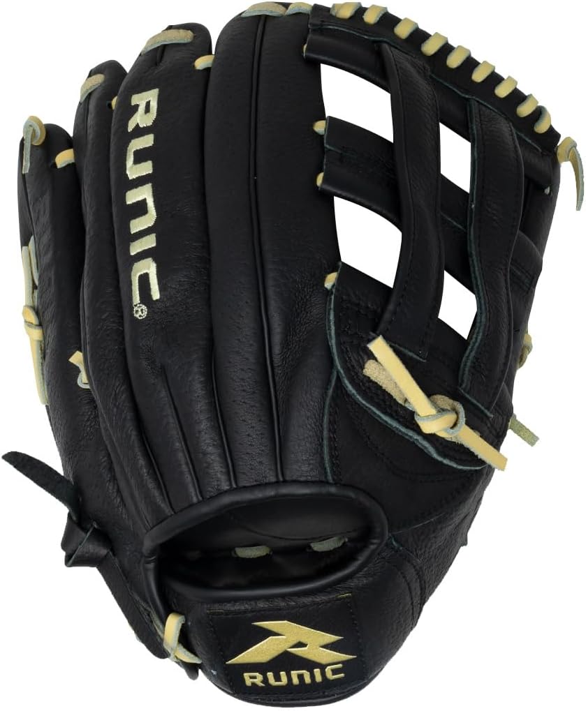 Runic Genuine Leather Slowpitch Softball Glove Size 13" RHT, Black