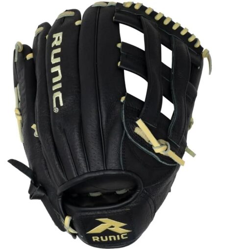 Runic Genuine Leather Slowpitch Softball Glove Size 13" RHT, Black/Camel