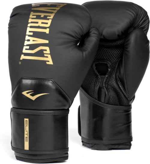 Everlast Elite 2 Boxing Gloves, Black/Gold 14 oz.