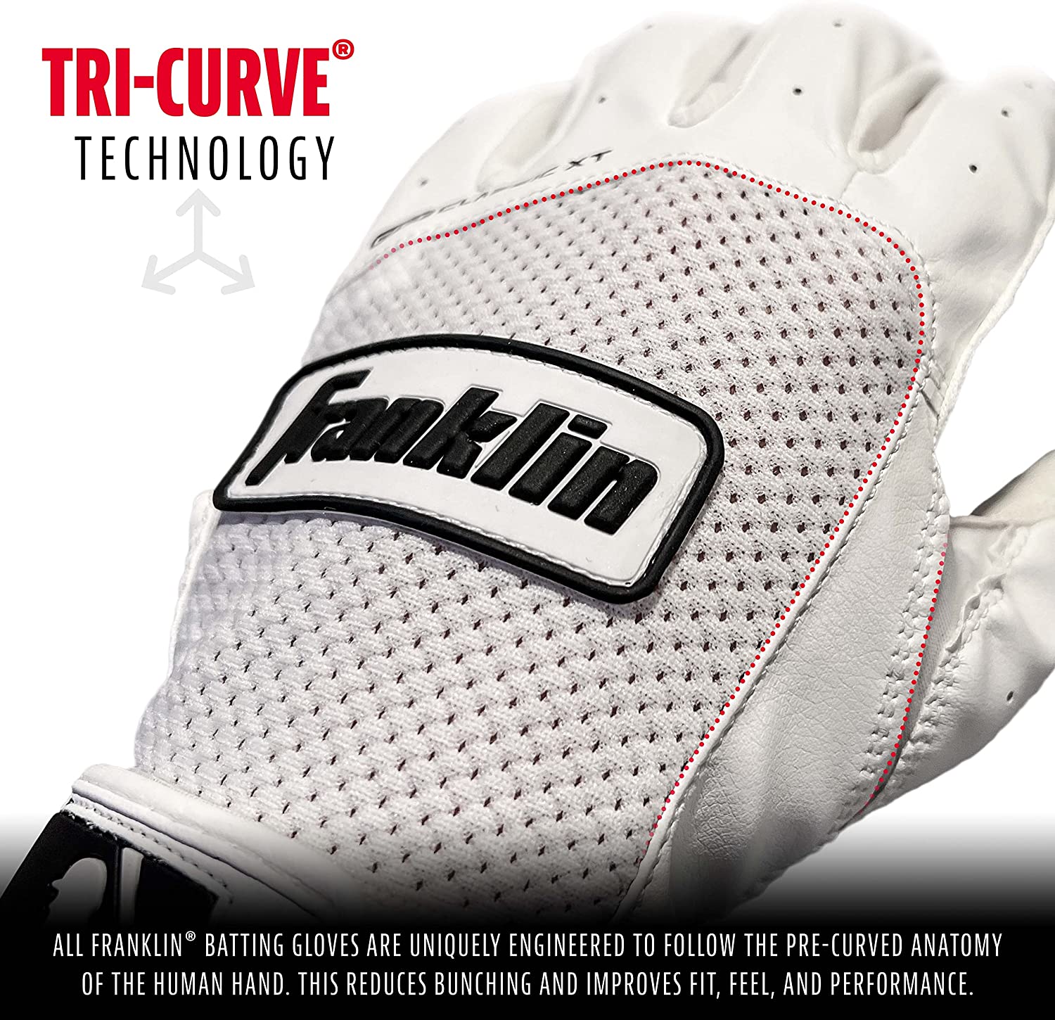 Franklin Classic XT Adult Baseball Batting Gloves, size X-Large White - Image 2