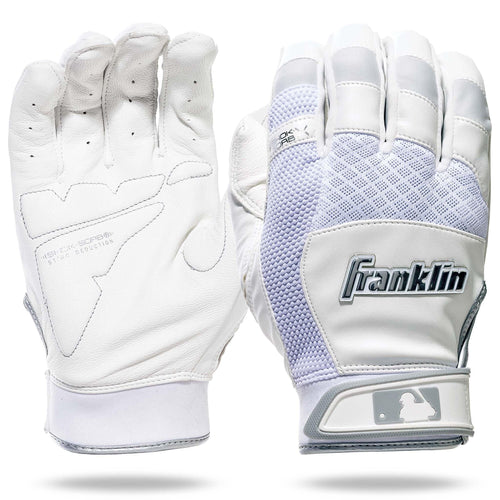 Franklin Shok Sorb X Baseball Batting Gloves, Adult White/Chrome