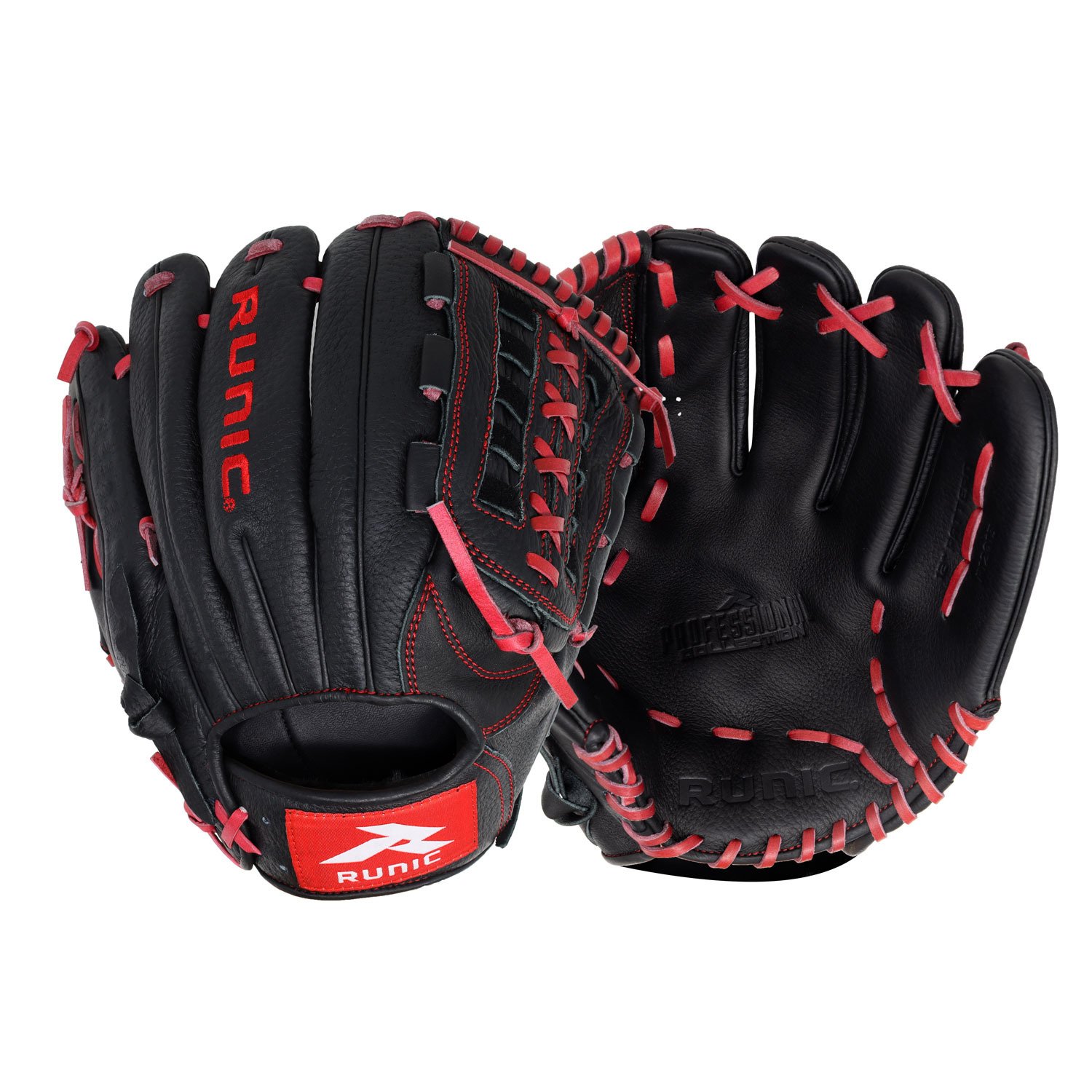 Runic R120 Leather Baseball Glove 12 Inches Black/Red, Right Hand Throw